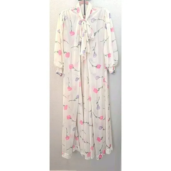 Vintage 1960s Lucie Ann Caftan,‎ Dressing Gown Long Sleeve w/ Signature Print