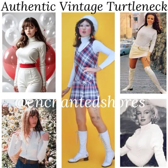 Vintage 60’s 70’s Turtleneck Long Sleeve Shirt Made USA White Retro Streetwear