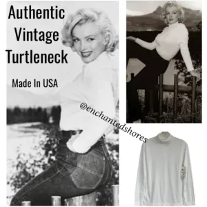 Vintage 60’s 70’s Turtleneck Long Sleeve Shirt Made USA White Retro Streetwear