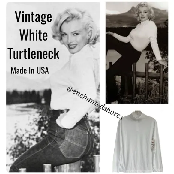 Vintage 60’s 70’s Turtleneck Long Sleeve Shirt Made USA White Retro Streetwear