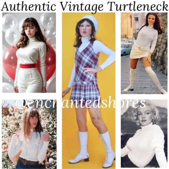 Vintage 60’s 70’s Turtleneck Long Sleeve Shirt Made USA White Retro Streetwear