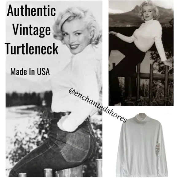Vintage 60’s 70’s Turtleneck Long Sleeve Shirt Made USA White Retro Streetwear