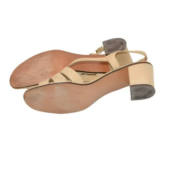 Vintage 70's Amalfi Leather Slingback Grandma Chunky Heels Sandals Pumps 8 M