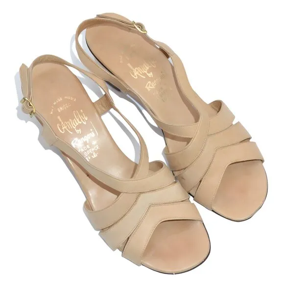 Vintage 70's Amalfi Leather Slingback Grandma Chunky Heels Sandals Pumps 8 M