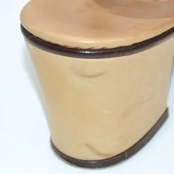 Vintage 70's Amalfi Leather Slingback Grandma Chunky Heels Sandals Pumps 8 M
