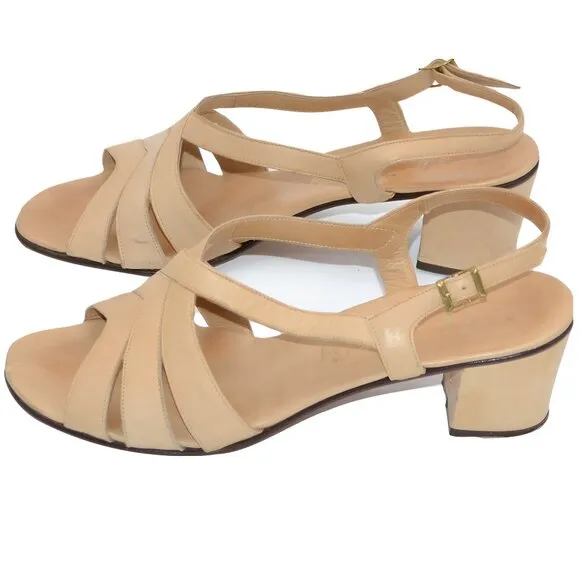 Vintage 70's Amalfi Leather Slingback Grandma Chunky Heels Sandals Pumps 8 M