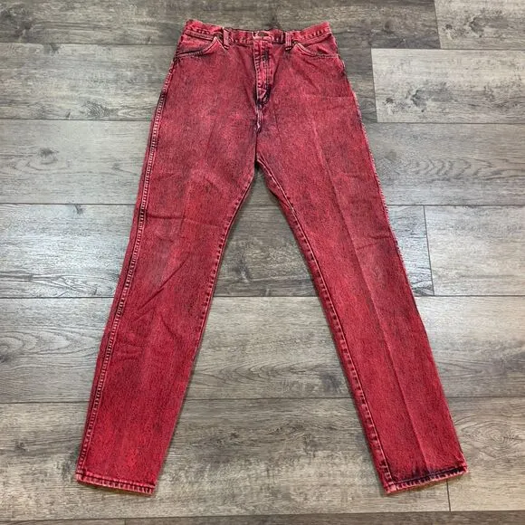 Vintage 80s Wrangler Red Acid Wash High-Rise Jeans Made in USA - Women's 30 x 32