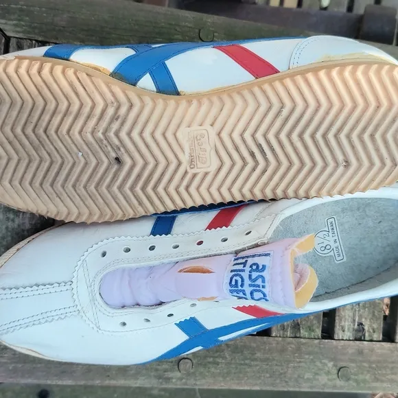 Vintage ASICS Tiger Onitsuka Shoes Leather Men's 10 Taiwan Red White Blue