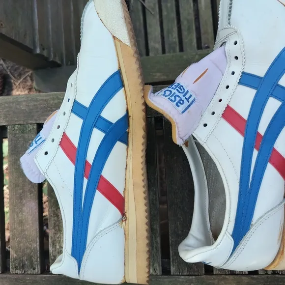 Vintage ASICS Tiger Onitsuka Shoes Leather Men's 10 Taiwan Red White Blue