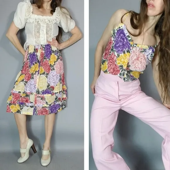 Vintage Floral Tank And Skirt Set xs s