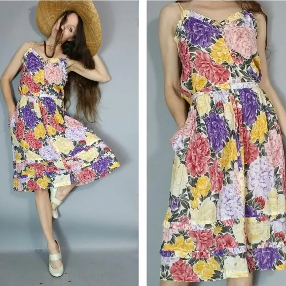 Vintage Floral Tank And Skirt Set xs s