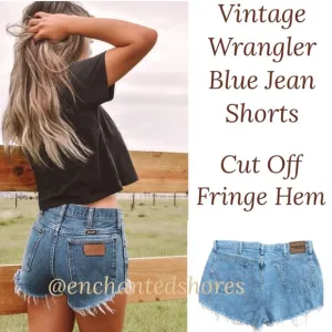 Vintage Wrangler Jean Shorts Cut Off Raw Hem Fringe Distressed Wash Size 38