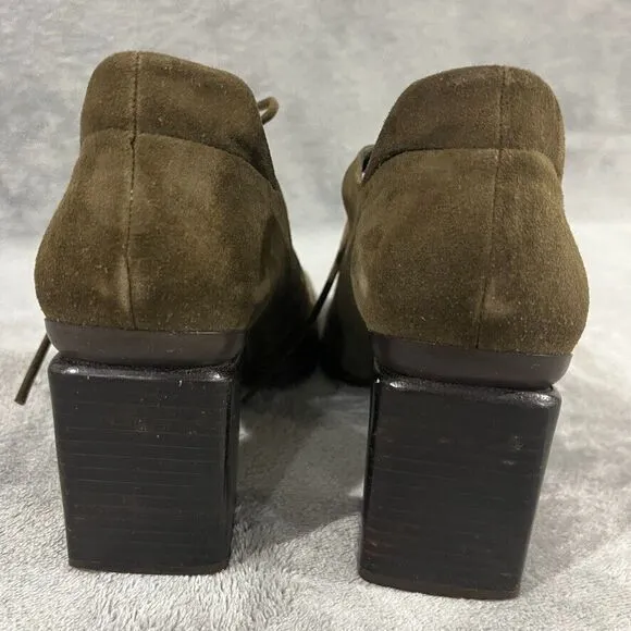 Vintage Y2K Suede Mary Janes Lace Up Nine West Spain Square Toe Moss Green Sz 7