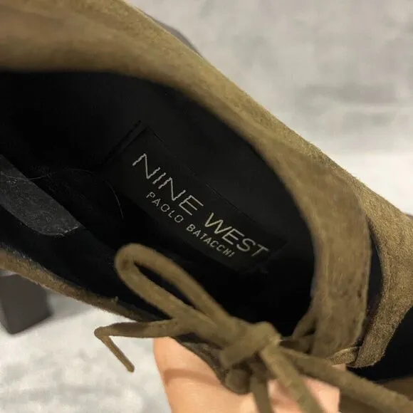 Vintage Y2K Suede Mary Janes Lace Up Nine West Spain Square Toe Moss Green Sz 7