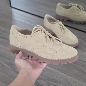 Vionic ALFINA Women's Wingtip Derby Oxford Shoes in Sand Suede, Size 7.5