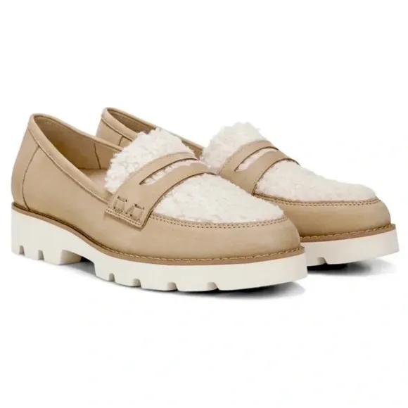 Vionic Cheryl Tan Sherpa Suede Nubbuck Loafer shoe Neutral Beige Tan Size 10 NEW