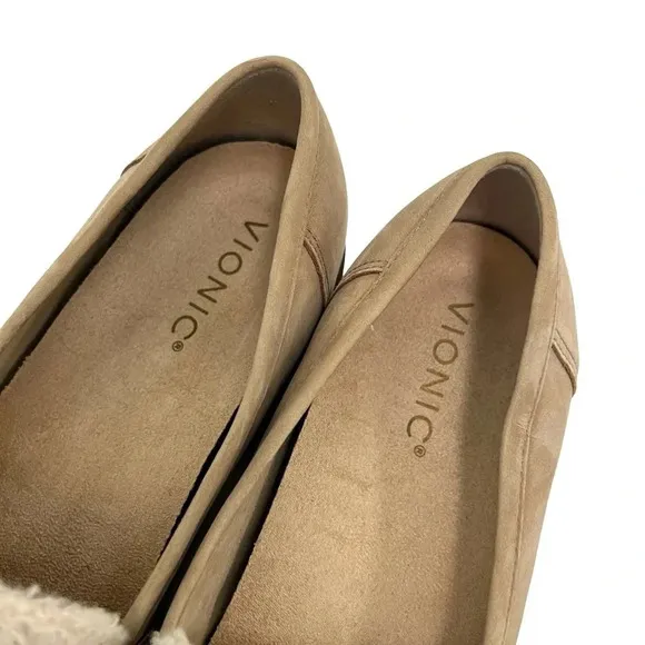 Vionic Cheryl Tan Sherpa Suede Nubbuck Loafer shoe Neutral Beige Tan Size 10 NEW