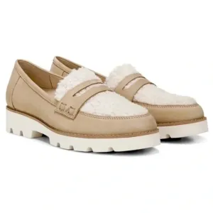 Vionic Cheryl Tan Sherpa Suede Nubbuck Loafer shoe Neutral Beige Tan Size 10 NEW