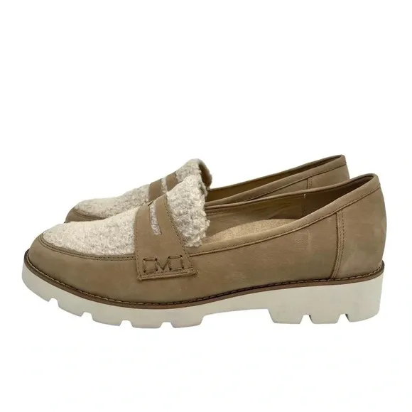 Vionic Cheryl Tan Sherpa Suede Nubbuck Loafer shoe Neutral Beige Tan Size 10 NEW