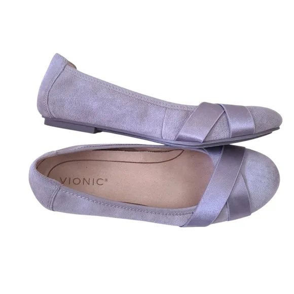 Vionic Maria Gray Suede Ballet Flat Shoes Size 9