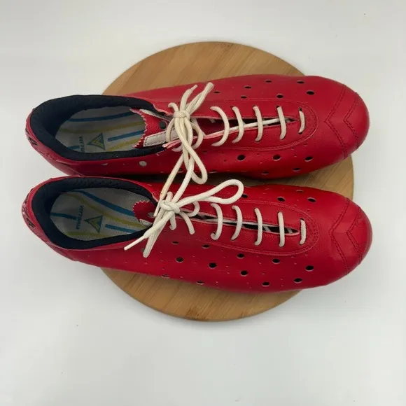 Vittoria Iride 1976 RETRO Cycling Shoes Mens Size 40 EU Red Leather Lace Up