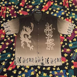 VTG JAPANESE DRAGON Box Office Island All Over Print Button Down Shirt / Size XL