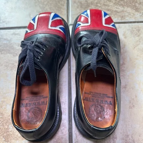 Vtg Tredair Designer Leather Union Jack Shoes Size 6 Made In England Flag
