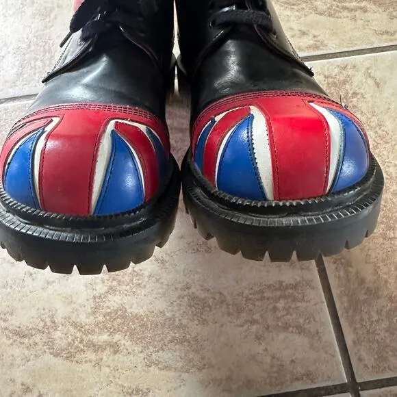 Vtg Tredair Designer Leather Union Jack Shoes Size 6 Made In England Flag