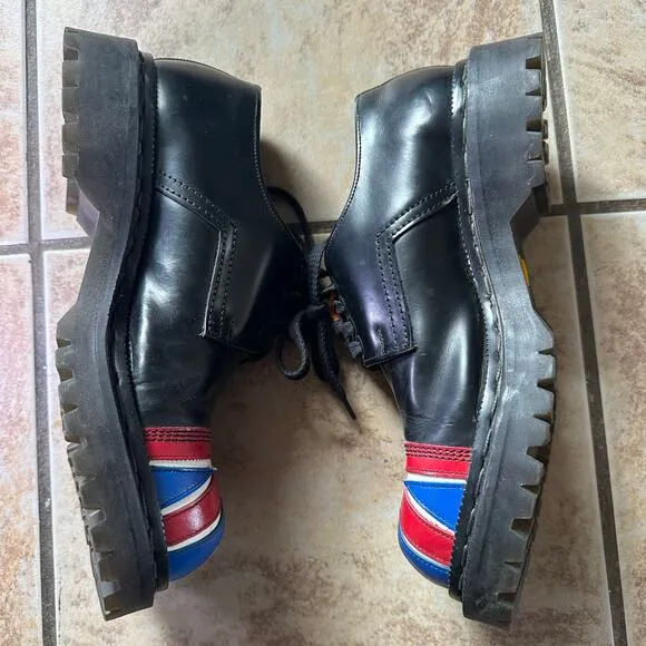 Vtg Tredair Designer Leather Union Jack Shoes Size 6 Made In England Flag