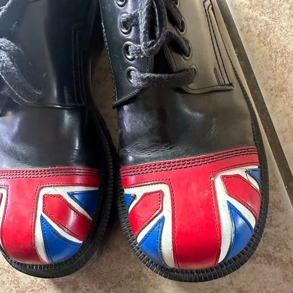 Vtg Tredair Designer Leather Union Jack Shoes Size 6 Made In England Flag