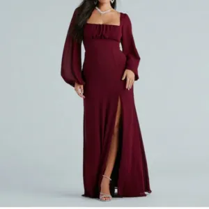 Windsor Kaylee Formal Chiffon Lace-Up Long Dress - Burgundy