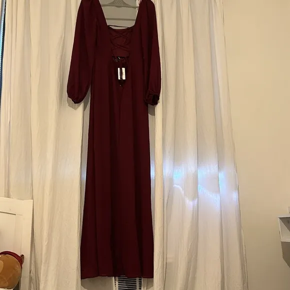 Windsor Kaylee Formal Chiffon Lace-Up Long Dress - Burgundy