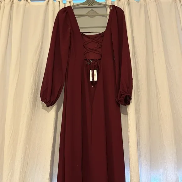 Windsor Kaylee Formal Chiffon Lace-Up Long Dress - Burgundy