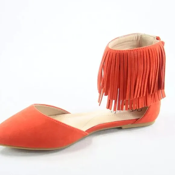 Women's Sexy Fringe Zipper Pointy Toe Flat Sandals Shoes