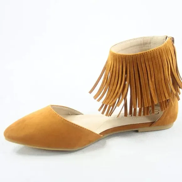 Women's Sexy Fringe Zipper Pointy Toe Flat Sandals Shoes