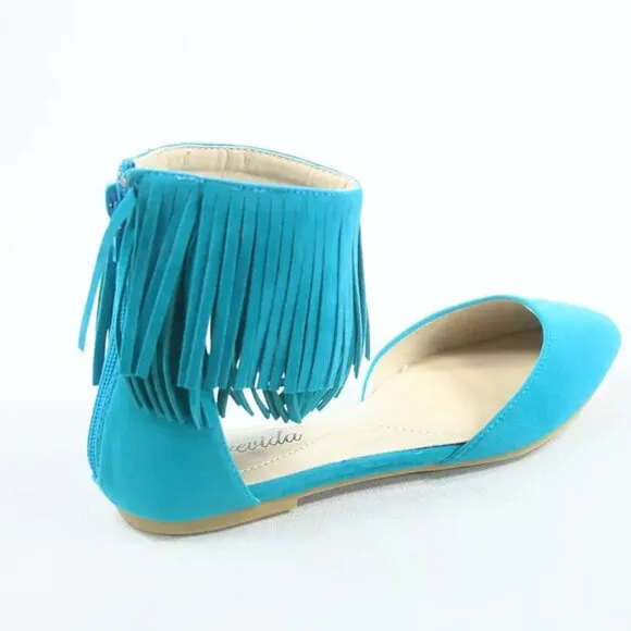 Women's Sexy Fringe Zipper Pointy Toe Flat Sandals Shoes