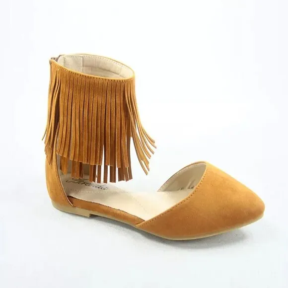 Women's Sexy Fringe Zipper Pointy Toe Flat Sandals Shoes