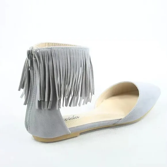 Women's Sexy Fringe Zipper Pointy Toe Flat Sandals Shoes