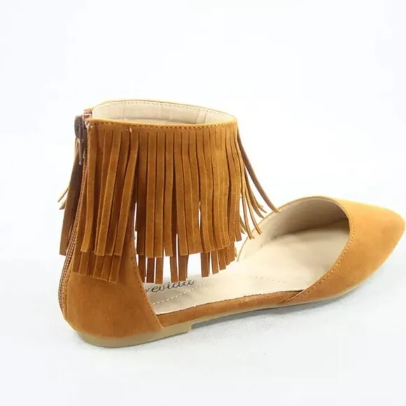 Women's Sexy Fringe Zipper Pointy Toe Flat Sandals Shoes