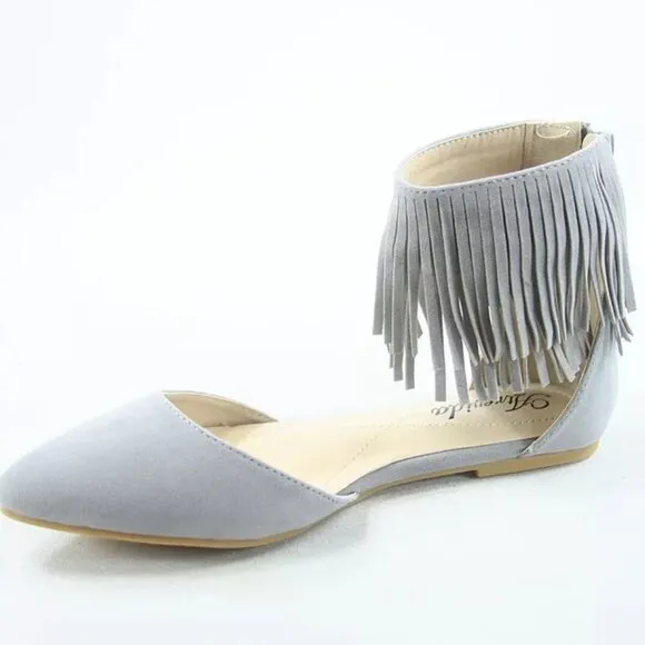 Women's Sexy Fringe Zipper Pointy Toe Flat Sandals Shoes