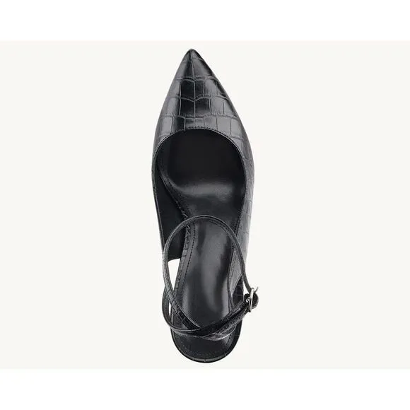 Women's Slingback Pumps Shoes Pointy Closed Toe High Heels Flared Heel Dress Sh