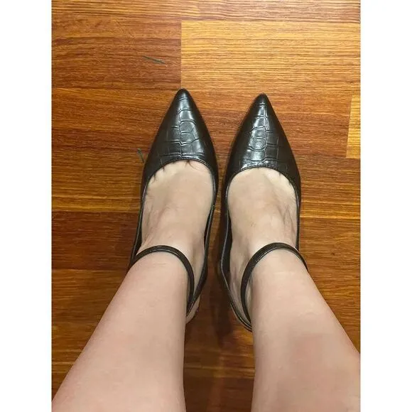 Women's Slingback Pumps Shoes Pointy Closed Toe High Heels Flared Heel Dress Sh