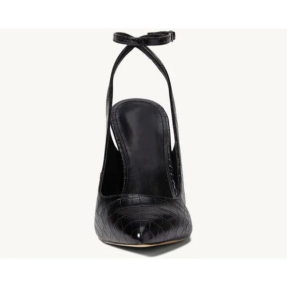 Women's Slingback Pumps Shoes Pointy Closed Toe High Heels Flared Heel Dress Sh
