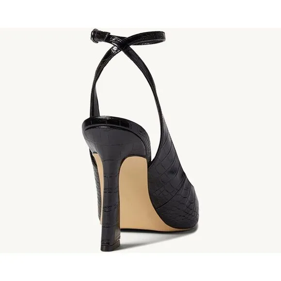 Women's Slingback Pumps Shoes Pointy Closed Toe High Heels Flared Heel Dress Sh