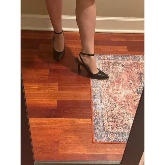 Women's Slingback Pumps Shoes Pointy Closed Toe High Heels Flared Heel Dress Sh