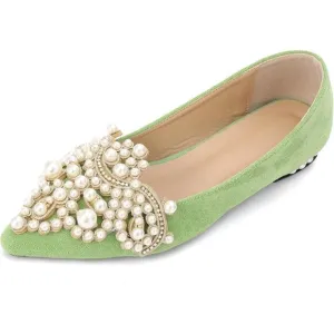 Yjjqmyycpa Flat Shoes Women Green Flannel Comfort Slip Low Heel Ballet Flat Shoe