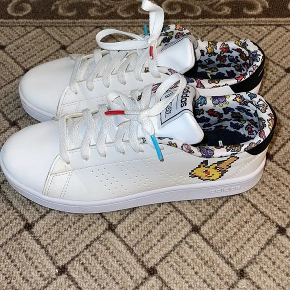 Youth Big Kids Children Adidas Pokemon Cartoon White Lace Up Sneakers Shoes