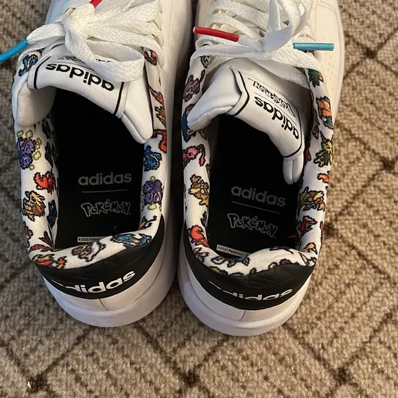 Youth Big Kids Children Adidas Pokemon Cartoon White Lace Up Sneakers Shoes