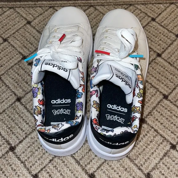 Youth Big Kids Children Adidas Pokemon Cartoon White Lace Up Sneakers Shoes