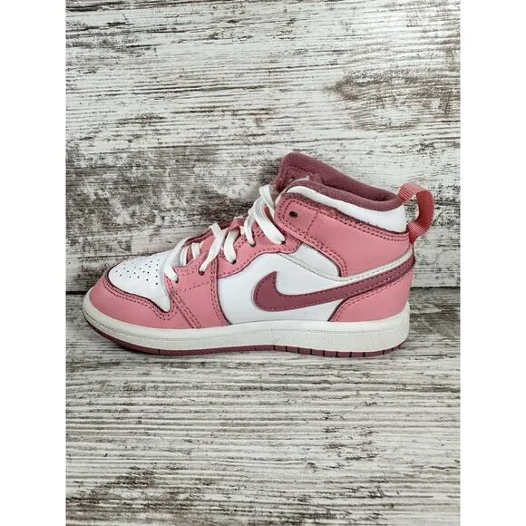 Youth Nike Air Jordan 1 Mid 'Valentines Day' Pink/White Sneaker Sz 11C Athletic